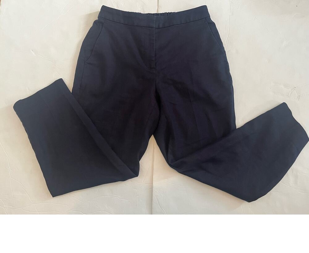 Women's J. Crew Navy Linen Straight Leg Elastic Waist w Front Pockets Size 6P